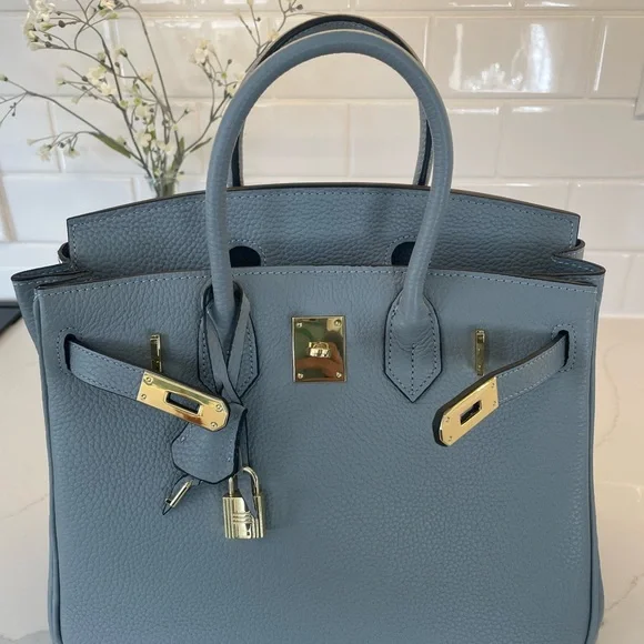 Birkin Inspired Slate Blue Satchel - Picture 2 of 11
